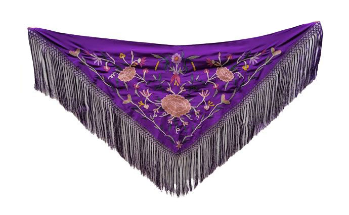 Purple Flamenco Shawl with Pink Roses Embroidery